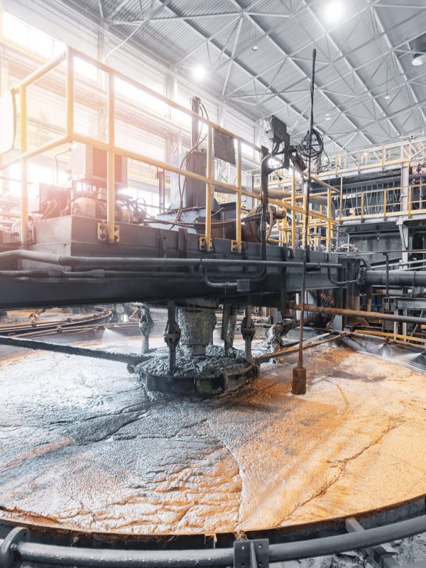 copper concentration plant. flotation and processing for ore. closeup of fine pulp with bubbles